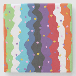 Groovy Celestial Stripe Bold Colourful Abstract Stone Coaster