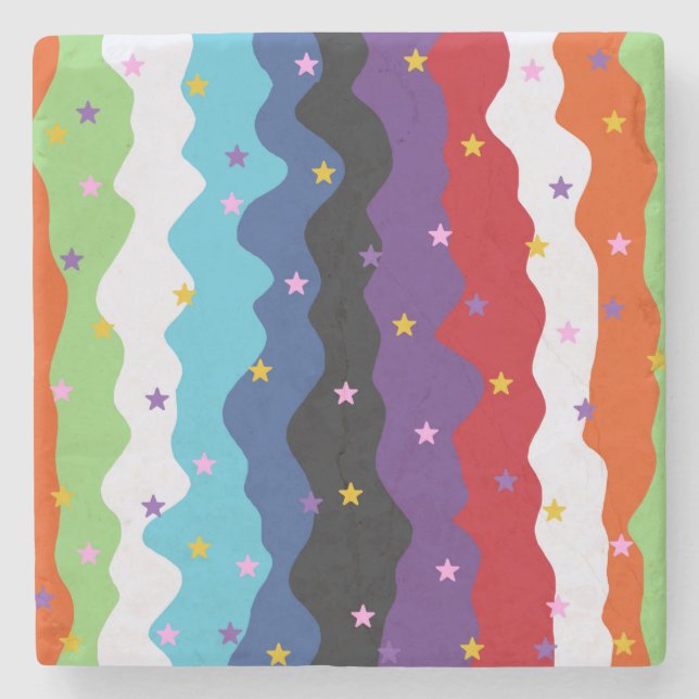 Groovy Celestial Stripe Bold Colourful Abstract Stone Coaster (Front)