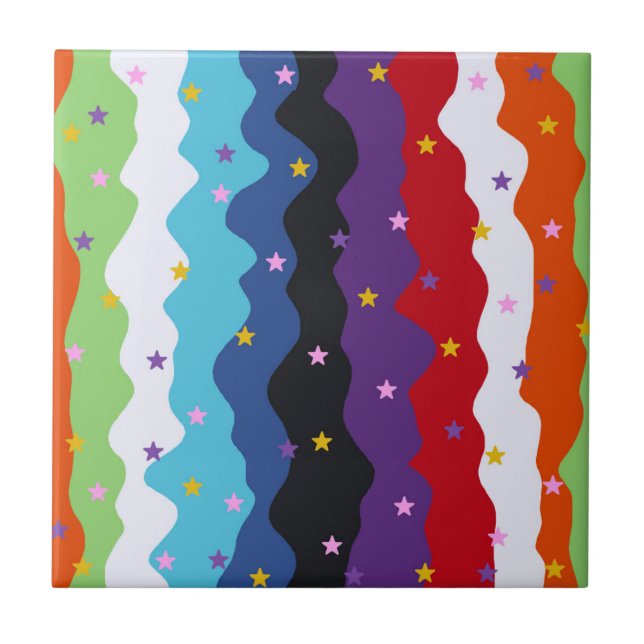Groovy Celestial Stripe Bold Colourful Abstract  Tile (Front)