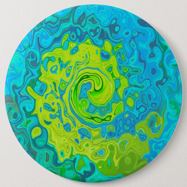 Groovy Chartreuse and Aquamarine Liquid Swirl 6 Inch Round Button (Front)