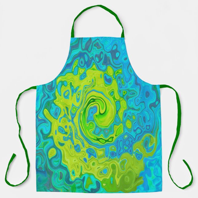 Groovy Chartreuse and Aquamarine Liquid Swirl Apron (Front)