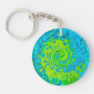 Groovy Chartreuse and Aquamarine Liquid Swirl Keychain