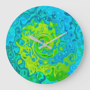 Groovy Chartreuse and Aquamarine Liquid Swirl Large Clock