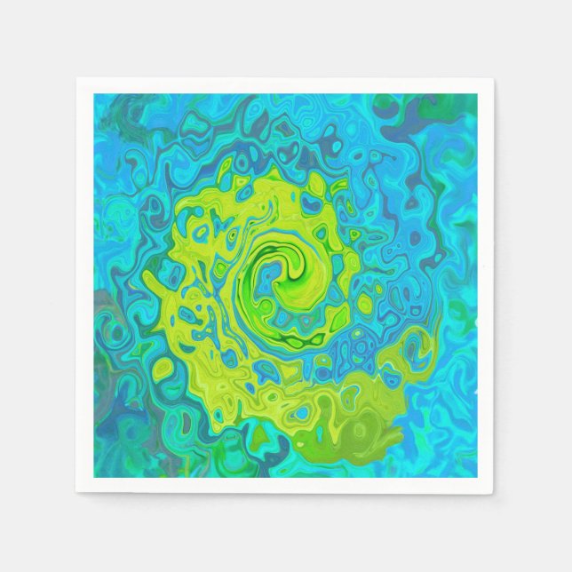 Groovy Chartreuse and Aquamarine Liquid Swirl Napkin (Front)