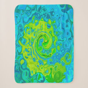 Groovy Chartreuse and Aquamarine Liquid Swirl Sherpa Blanket