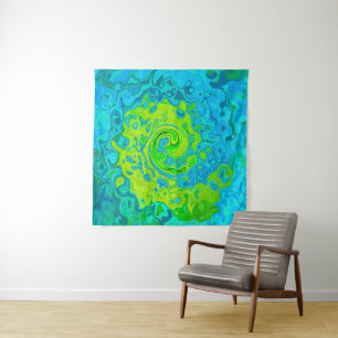 Groovy Chartreuse and Aquamarine Liquid Swirl Tapestry