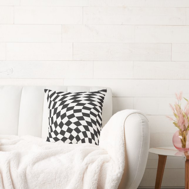 Groovy Check Retro Black and White  Throw Pillow (Couch)