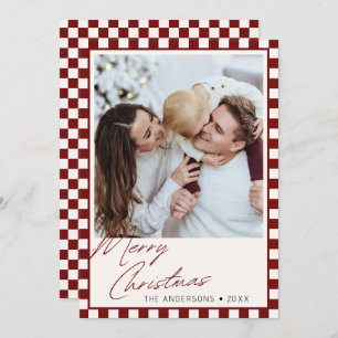 Groovy checkered Editable Color Christmas Photo Holiday Card