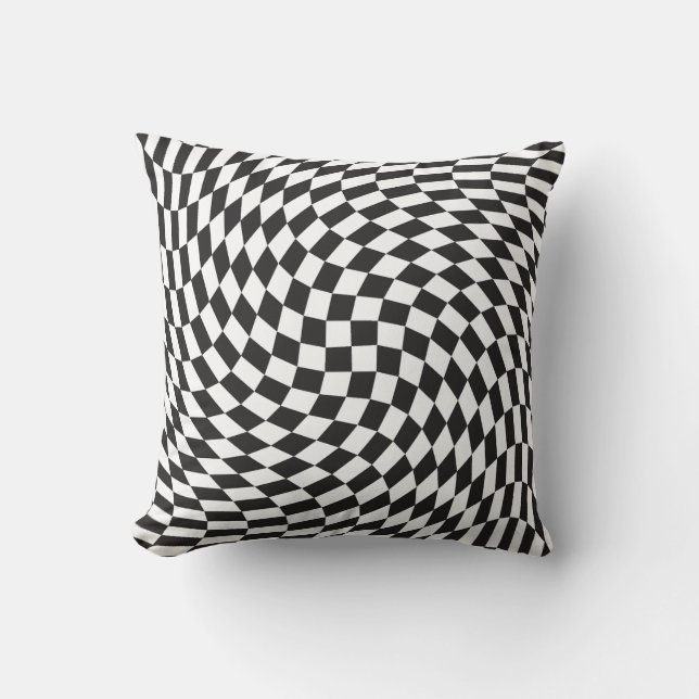 Groovy Chequerboard Retro Black and White  Throw Pillow (Front)