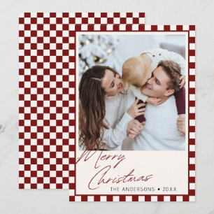Groovy chequered Editable Colour Christmas Photo Holiday Card