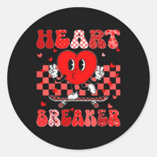 Groovy Chequered Heart Breaker Valentines Day Boys Classic Round Sticker