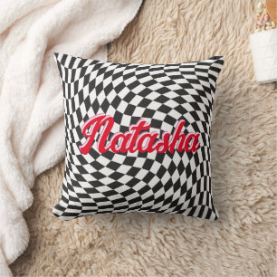 Groovy Chequered Retro Black and White Throw Pillow