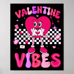 Groovy Chequered Valentine Vibes Valentines Day Gi Poster
