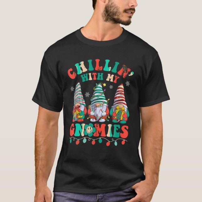 Groovy Chillin With My Gnomies Santa Claus Christm T-Shirt (Front)
