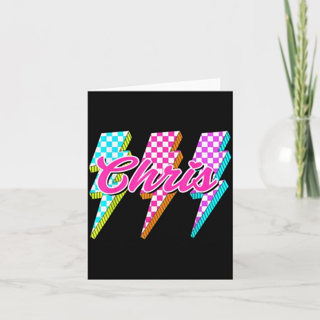 Groovy Chris Lightning Bolt Checkered I Love Meme  Card (Front)