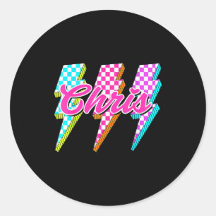 Groovy Chris Lightning Bolt Checkered I Love Meme Classic Round Sticker