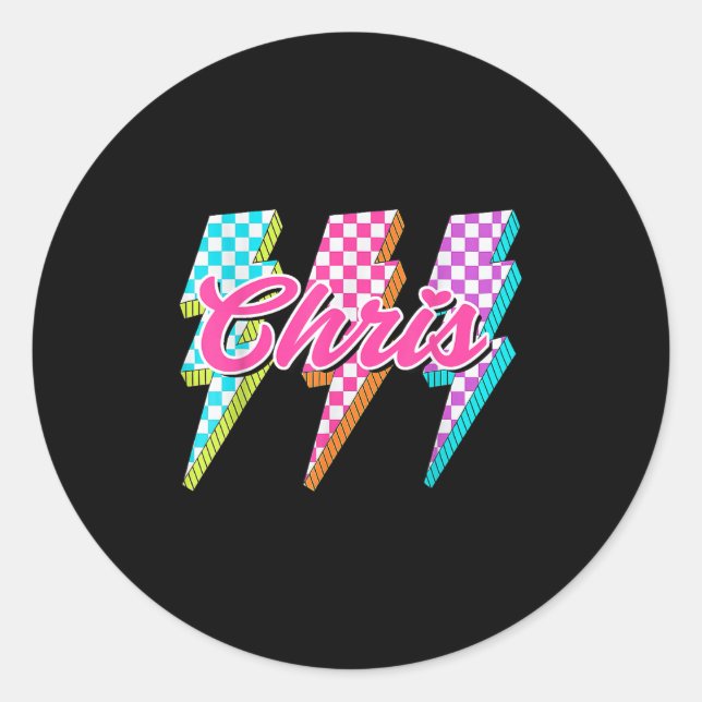 Groovy Chris Lightning Bolt Chequered I Love Meme  Classic Round Sticker (Front)