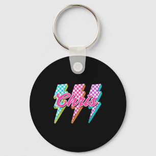 Groovy Chris Lightning Bolt Chequered I Love Meme  Keychain