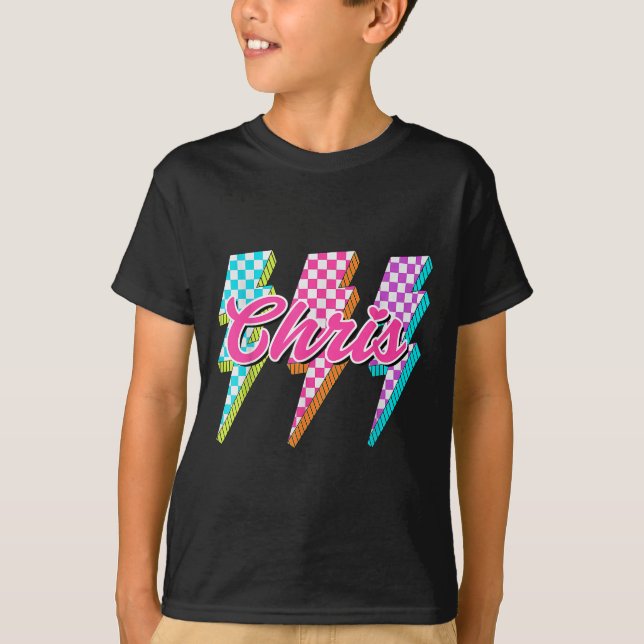 Groovy Chris Lightning Bolt Chequered I Love Meme  T-Shirt (Front)