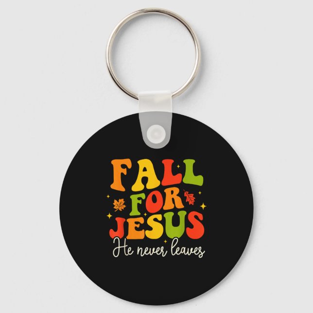 Groovy Christian Sayings Halloween Fall For Jesus  Keychain (Front)