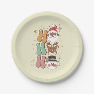 groovy christmas black santa reindeer snowman ho paper plate