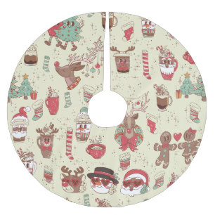 groovy christmas black santa snowman reindeer  brushed polyester tree skirt