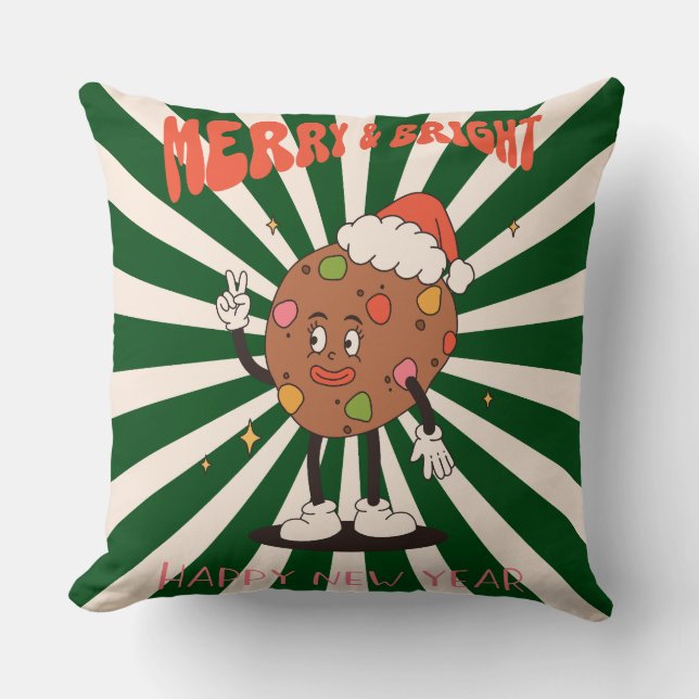 Groovy Christmas Day Throw Pillow (Front)