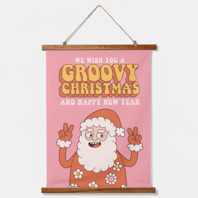 Groovy Christmas Merry Santa Funny Retro Hippie Hanging Tapestry (Front)