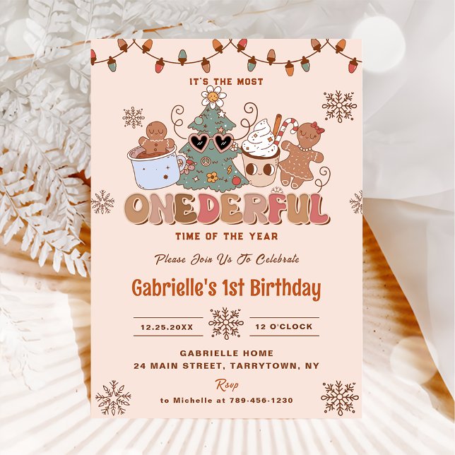 Groovy Christmas Onederful 2nd Birthday Party Invitation (Creator Uploaded)