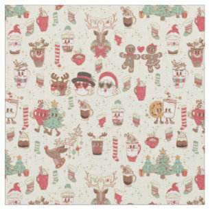 groovy christmas santa snowman reindeer coffee fabric