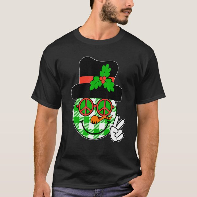 Groovy Christmas Snowman Face Team Santa Elf Squad T-Shirt (Front)