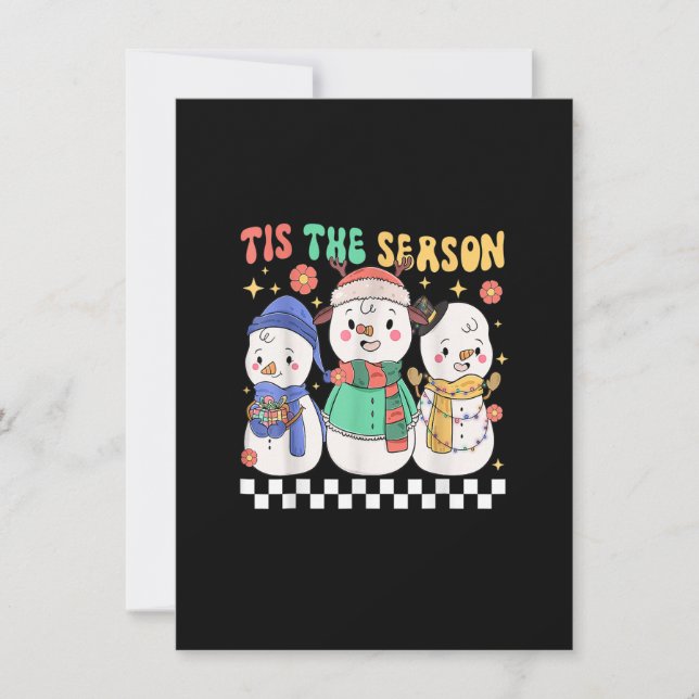 Groovy Christmas Tis The Season Cute Snowman Merry Invitation (Front)