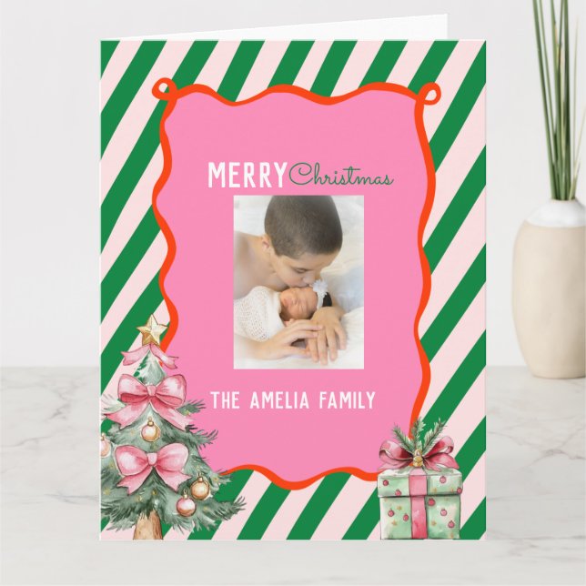 Groovy Christmas Tree Doodle Photo  Card (Front)