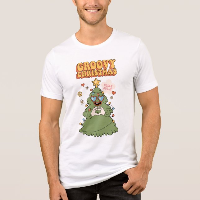 Groovy Christmas Tree - Holly Jolly Vibes Tri-Blend Shirt (Front)