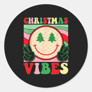 Groovy Christmas Vibes Happy Christmas Day For Men Classic Round Sticker