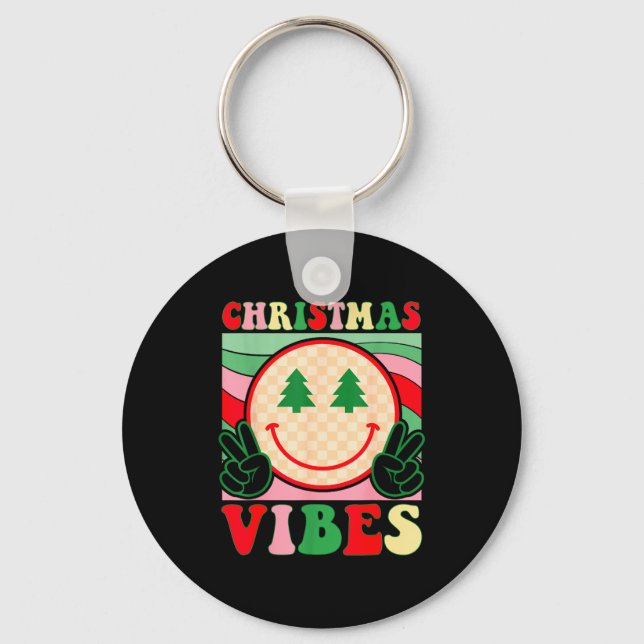 Groovy Christmas Vibes Happy Christmas Day For Men Keychain (Front)