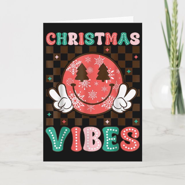 Groovy Christmas Vibes Happy Smile Face Xmas Holid Card (Front)