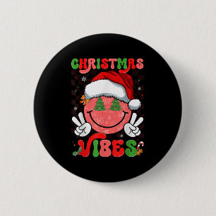 Groovy Christmas Vibes Smile Face Santa Hat Xmas M 2 Inch Round Button