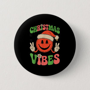 Groovy Christmas Vibes Smile Face Santa Hat Xmas T 2 Inch Round Button