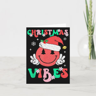 Groovy Christmas Vibes Smile Face Santa Hat Xmas T Card