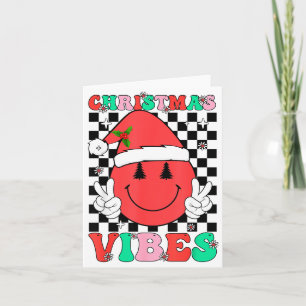 Groovy Christmas Vibes Smile Face Santa Hat Xmas T Card
