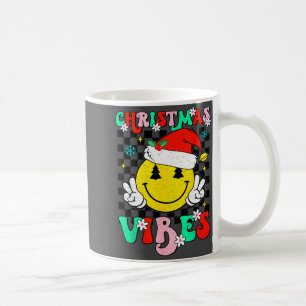 Groovy Christmas Vibes Smile Face Santa Hat Xmas T Coffee Mug