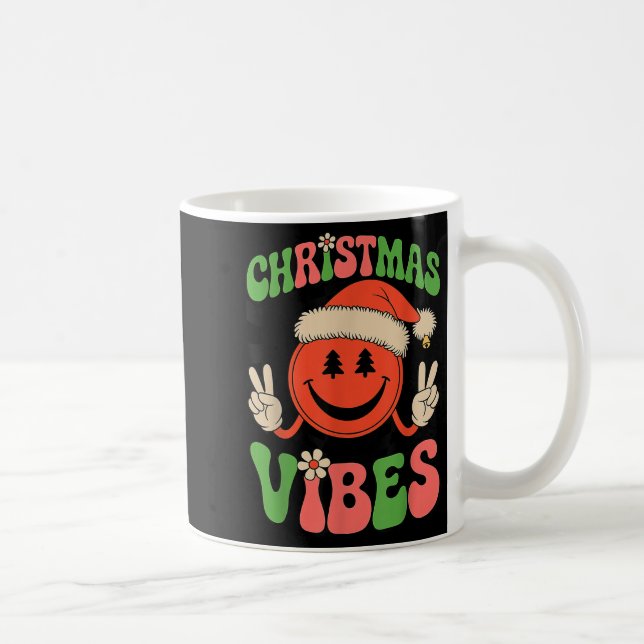Groovy Christmas Vibes Smile Face Santa Hat Xmas T Coffee Mug (Right)