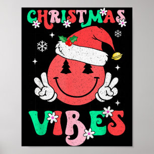 Groovy Christmas Vibes Smile Face Santa Hat Xmas T Poster