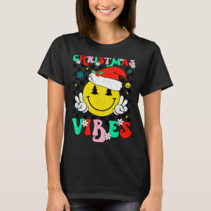 Groovy Christmas Vibes Smile Face Santa Hat Xmas T T-Shirt