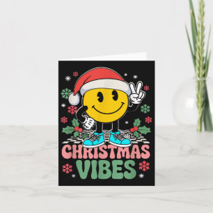 Groovy Christmas Vibes Smile Wearing Santa Hat Xma Card
