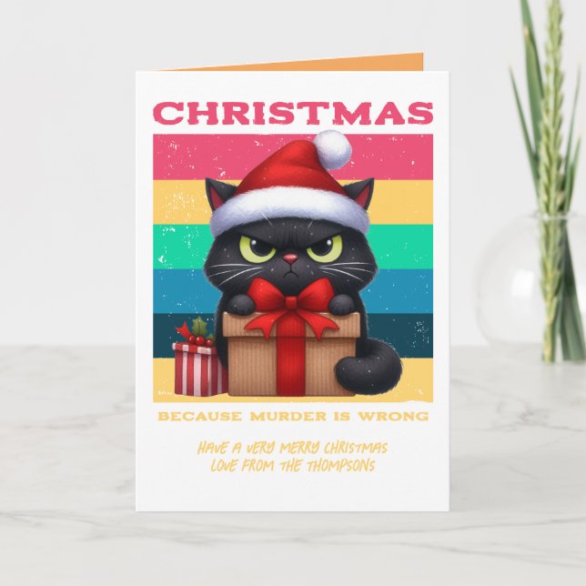 Groovy Claus Funny Cat Retro Christmas Photo Holiday Card (Front)