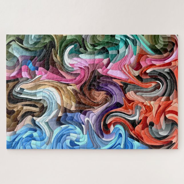 Groovy Colorful Fluid Patchwork Abstract Mosaic    Jigsaw Puzzle (Horizontal)