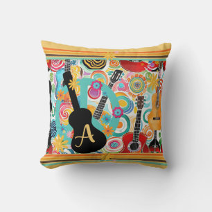 Groovy Colorful Guitars Throw Pillow