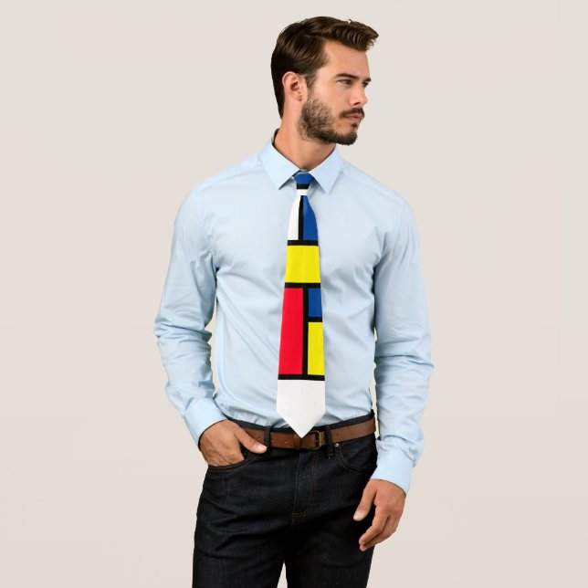 Groovy Colorful Modern Mondrian Style Abstract Art Tie (In Situ)
